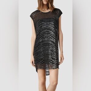 All SAINTS  Mini Dress Hand Embellished Black Sheer NWT  Size UK 4, US 0…